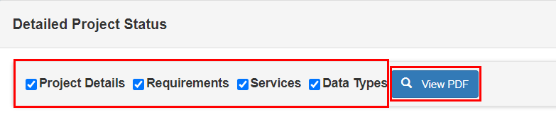 The detailed project check boxes that are highlighted by a red outlining box.